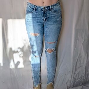 American Eagle Outfitters Distressed Light Wash High Rise Jeggings - 8 Long